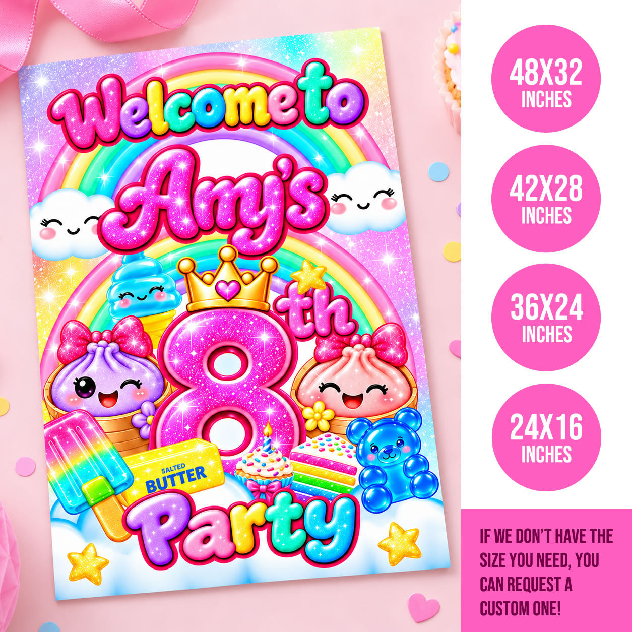 Squishy Birthday Welcome Sign, Kawaii Rainbow Party Sign, Printable Digital Party Decoration - Image 3